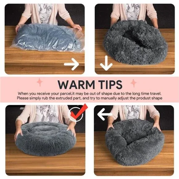 24" Calming Dog Bed for Medium Small Dogs, Donut Plush Pet Bed, Anti-Anxiety - Picture 6 of 7